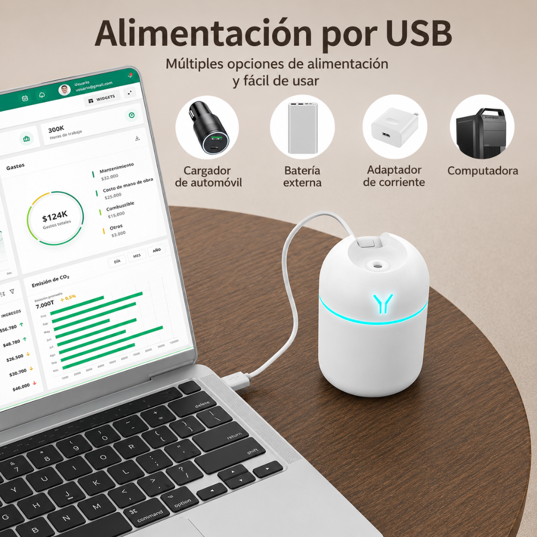 Humidificador de Aire USB 250 ml con Luz LED
